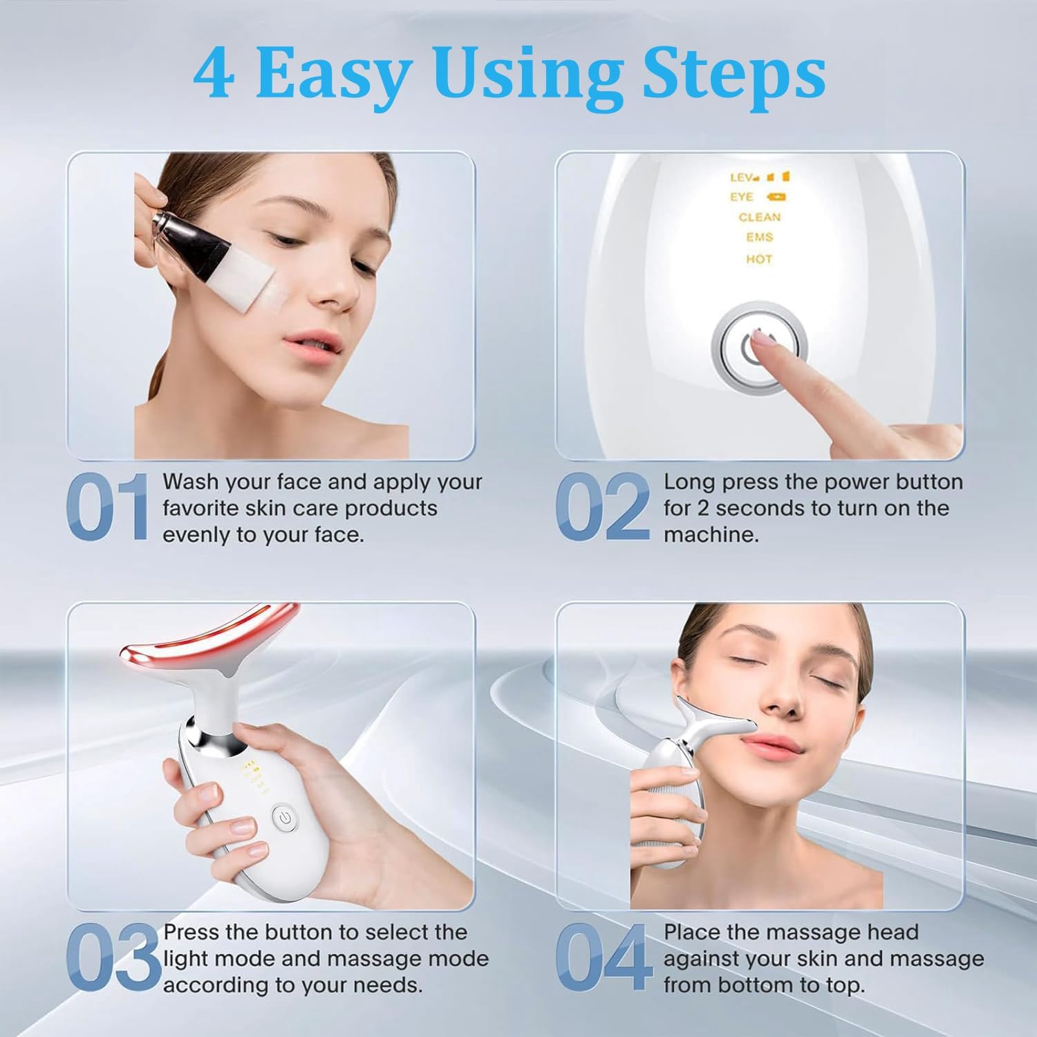 INTENSO Face Massager, Anti-Aging Neck Eye Massager with 7 Colors 3 Modes, Facial Massager for Skin Care, Anti-Wrinkle Device for Face