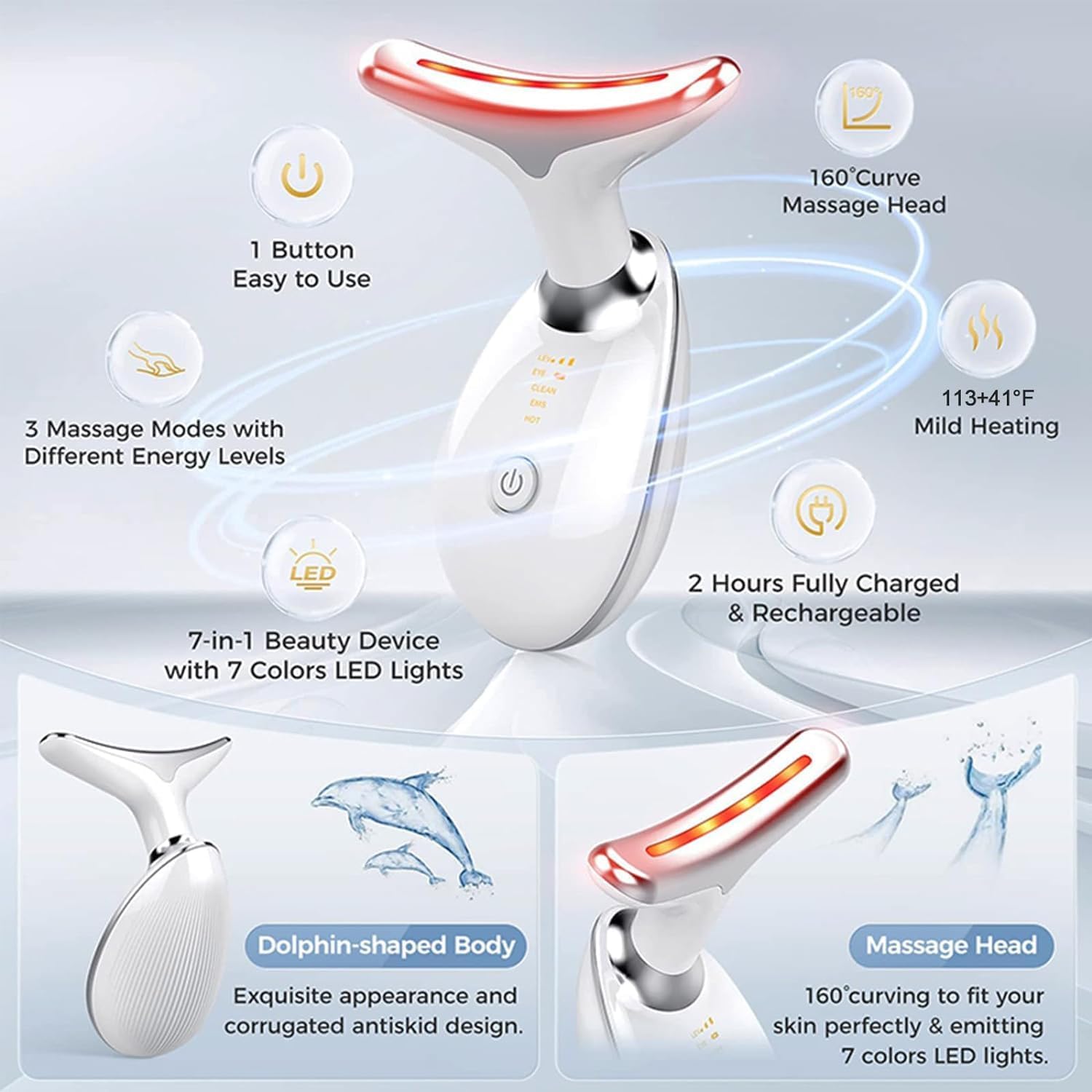 INTENSO Face Massager, Anti-Aging Neck Eye Massager with 7 Colors 3 Modes, Facial Massager for Skin Care, Anti-Wrinkle Device for Face