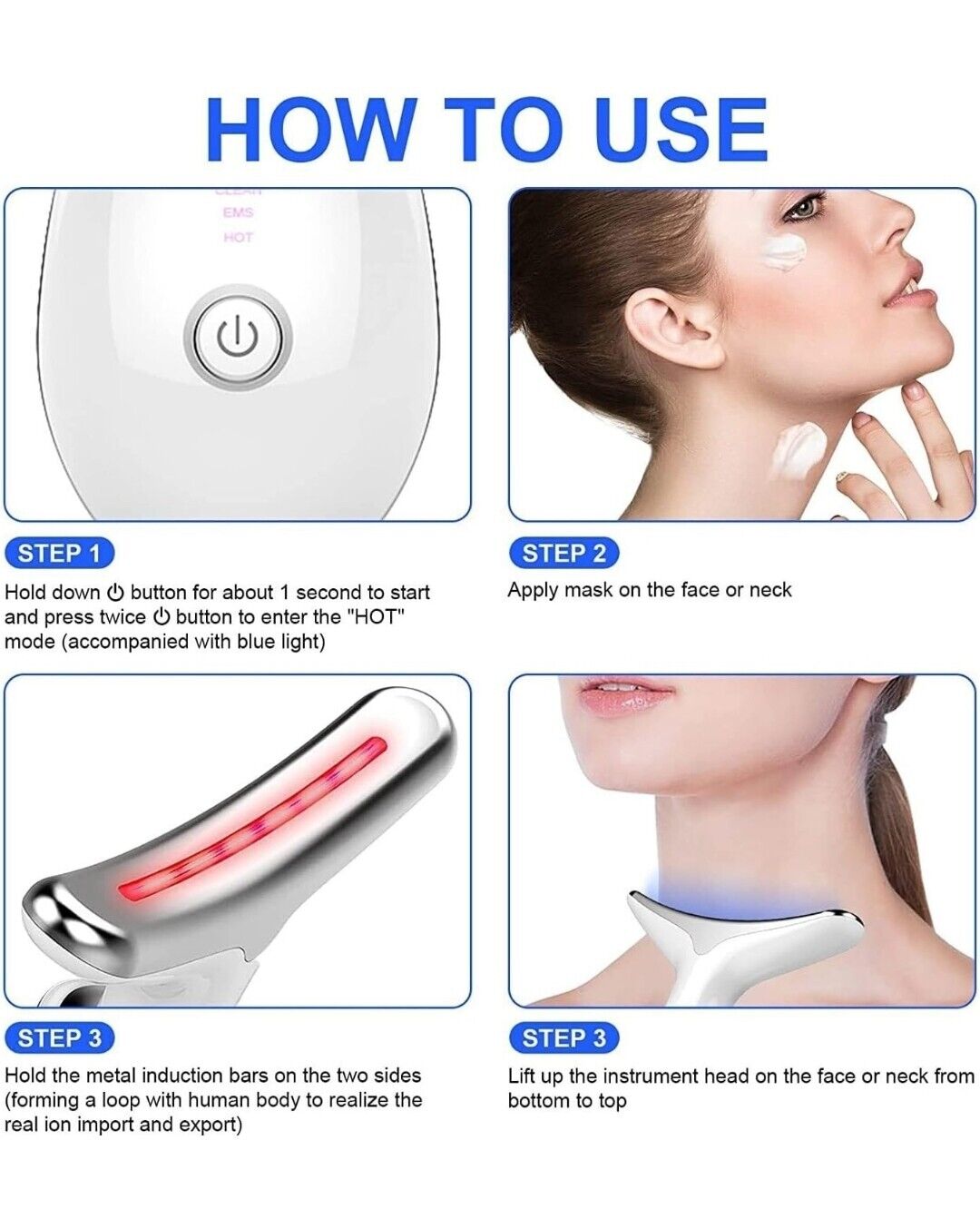 INTENSO Face Massager, Anti-Aging Neck Eye Massager with 7 Colors 3 Modes, Facial Massager for Skin Care, Anti-Wrinkle Device for Face